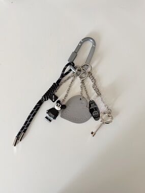 Handmade Lego Silver Heart & Key Metal Charm Keychain with Black Rope Accent